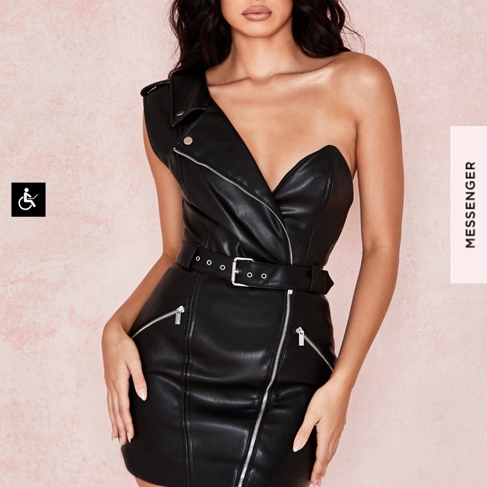House of CB black vegan leather one shoulder dress
